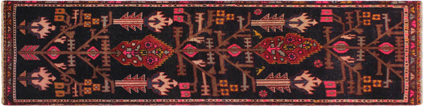 handmade Geometric Balouchi Black Tan Hand Knotted RUNNER 100% WOOL area rug 2x6