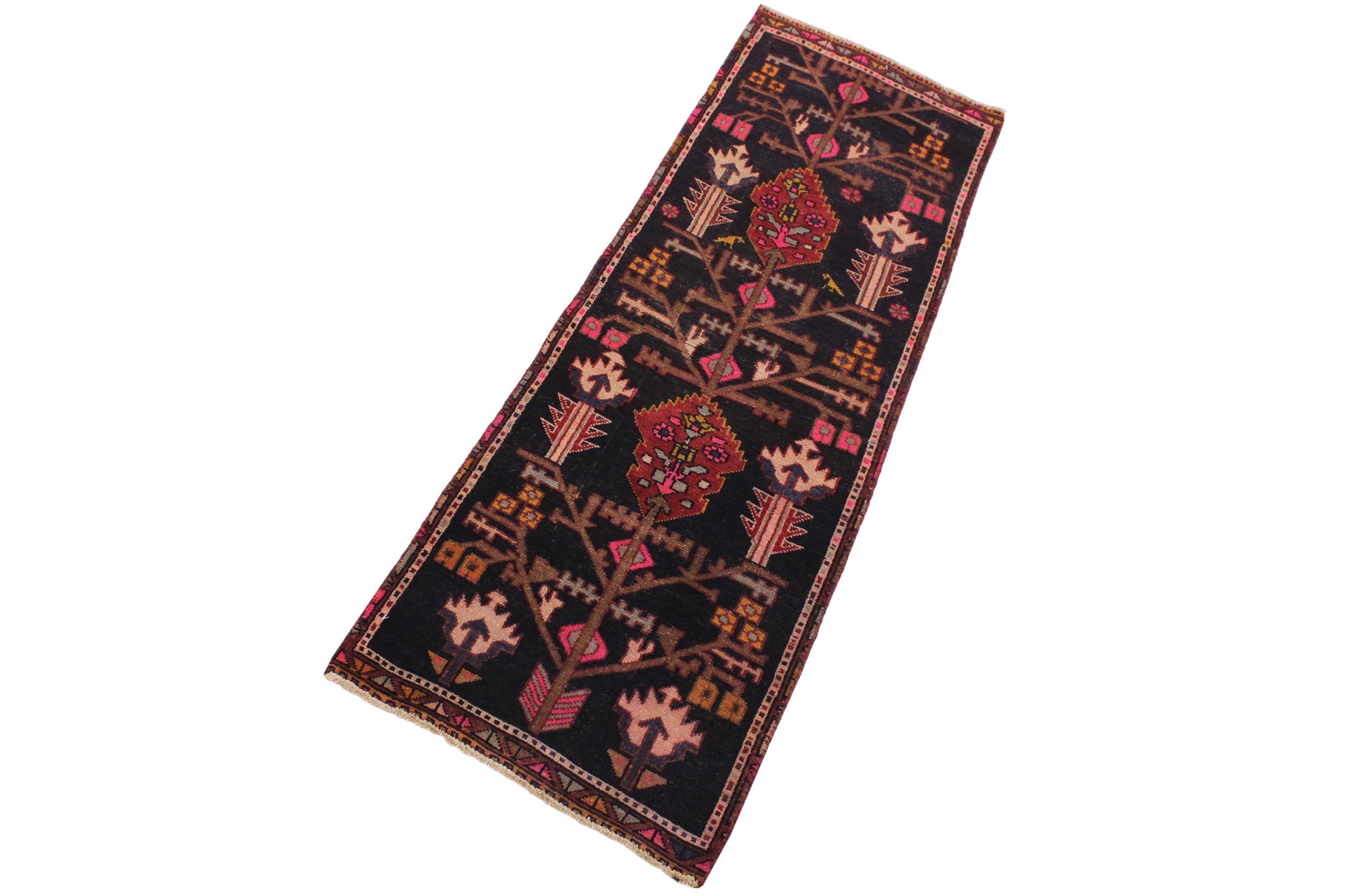 handmade Geometric Balouchi Black Tan Hand Knotted RUNNER 100% WOOL area rug 2x6