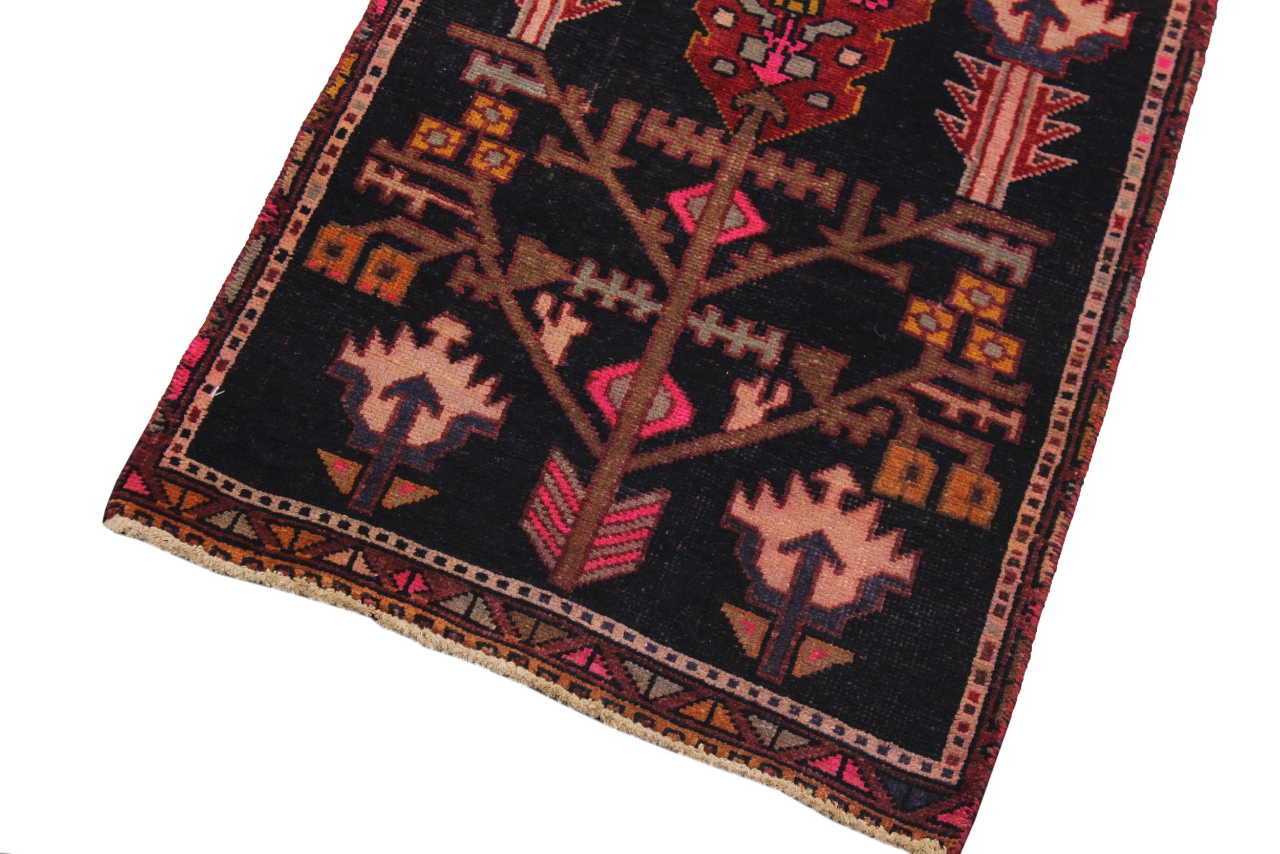 handmade Geometric Balouchi Black Tan Hand Knotted RUNNER 100% WOOL area rug 2x6