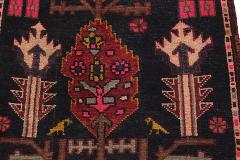 handmade Geometric Balouchi Black Tan Hand Knotted RUNNER 100% WOOL area rug 2x6