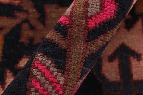 handmade Geometric Balouchi Black Tan Hand Knotted RUNNER 100% WOOL area rug 2x6