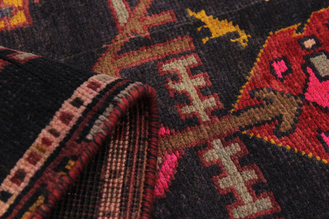 handmade Geometric Balouchi Black Tan Hand Knotted RUNNER 100% WOOL area rug 2x6