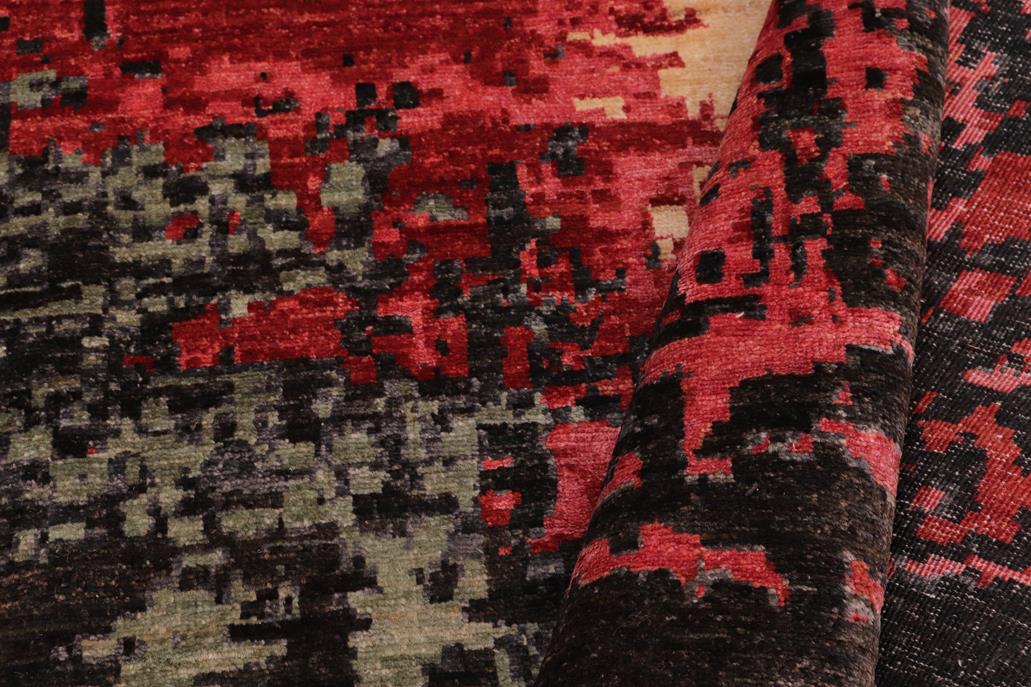 handmade Modern Modern Black Red Hand Knotted RECTANGLE WOOL&SILK area rug 10 x 14