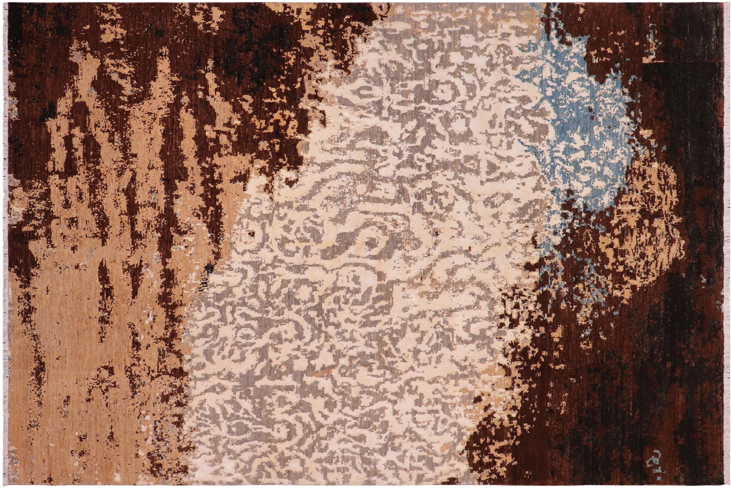 handmade Modern Modern Brown Blue Hand Knotted RECTANGLE WOOL&SILK area rug 8' x 10'