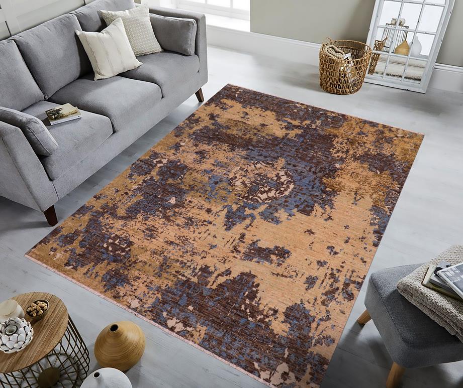 handmade Modern Modern Blue Tan Hand Knotted RECTANGLE WOOL&SILK area rug 8 x 10