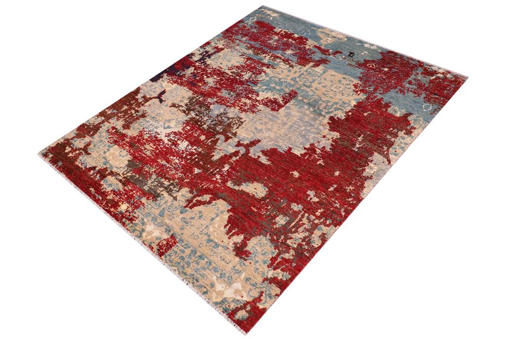 handmade Modern Modern Red Blue Hand Knotted RECTANGLE WOOL&SILK area rug 8 x 10