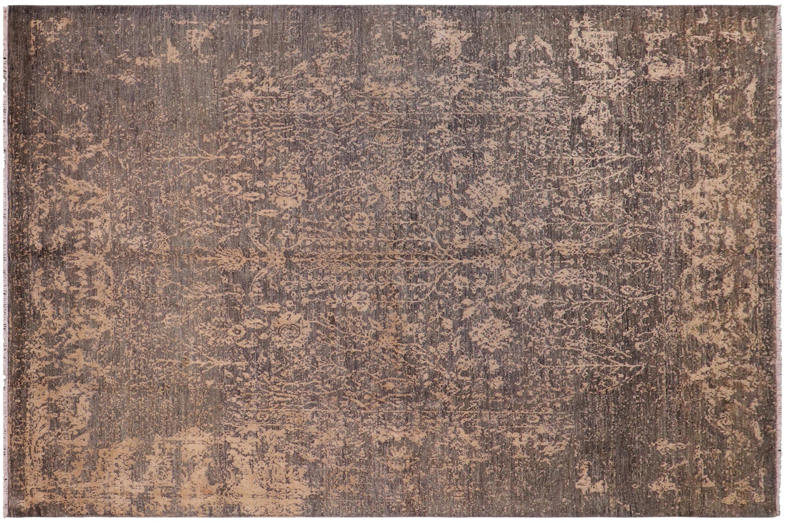 handmade Modern Modern Green Beige Hand Knotted RECTANGLE WOOL&SILK area rug 8' x 10'