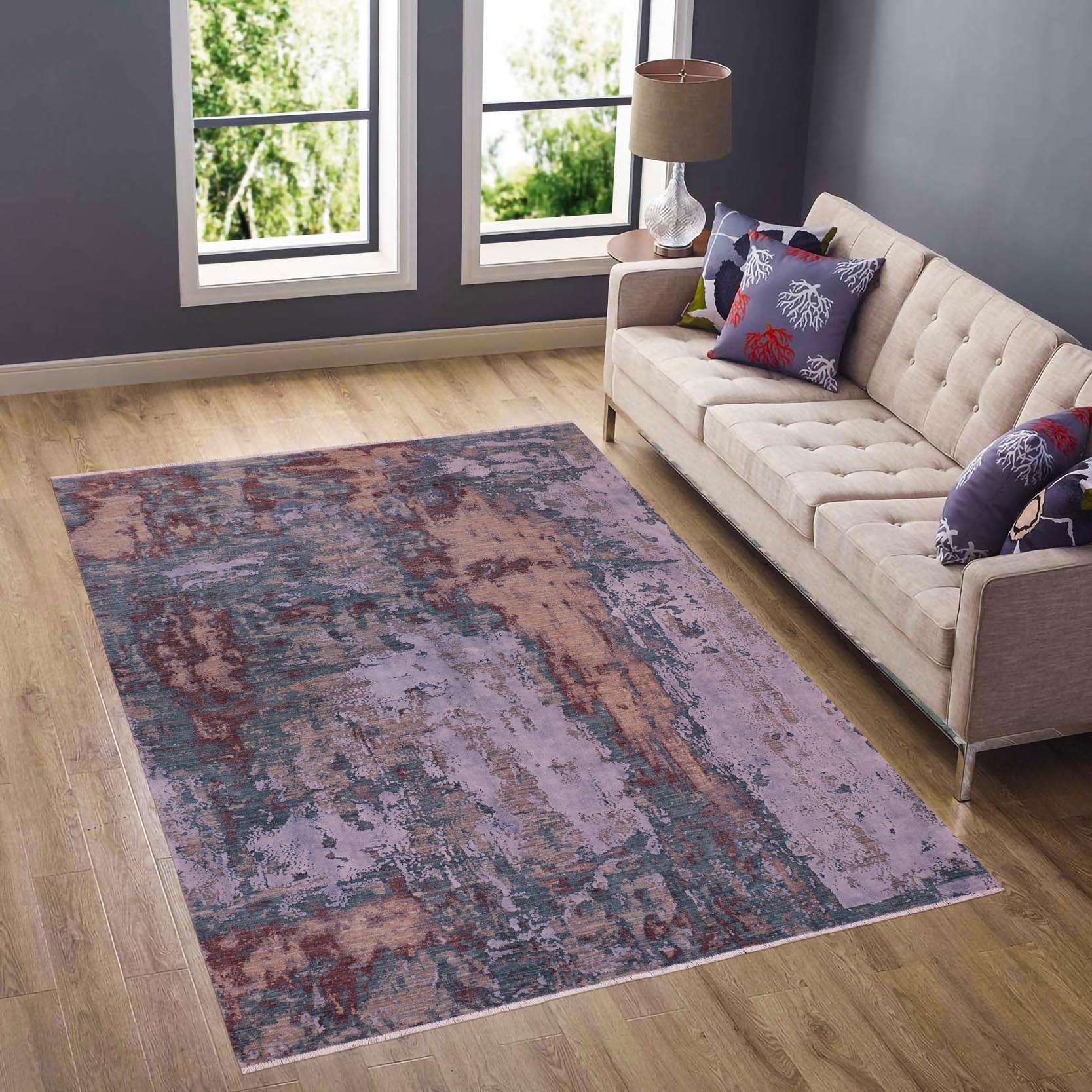 handmade Modern Modern Blue Brown Hand Knotted RECTANGLE WOOL&SILK area rug 8' x 10'