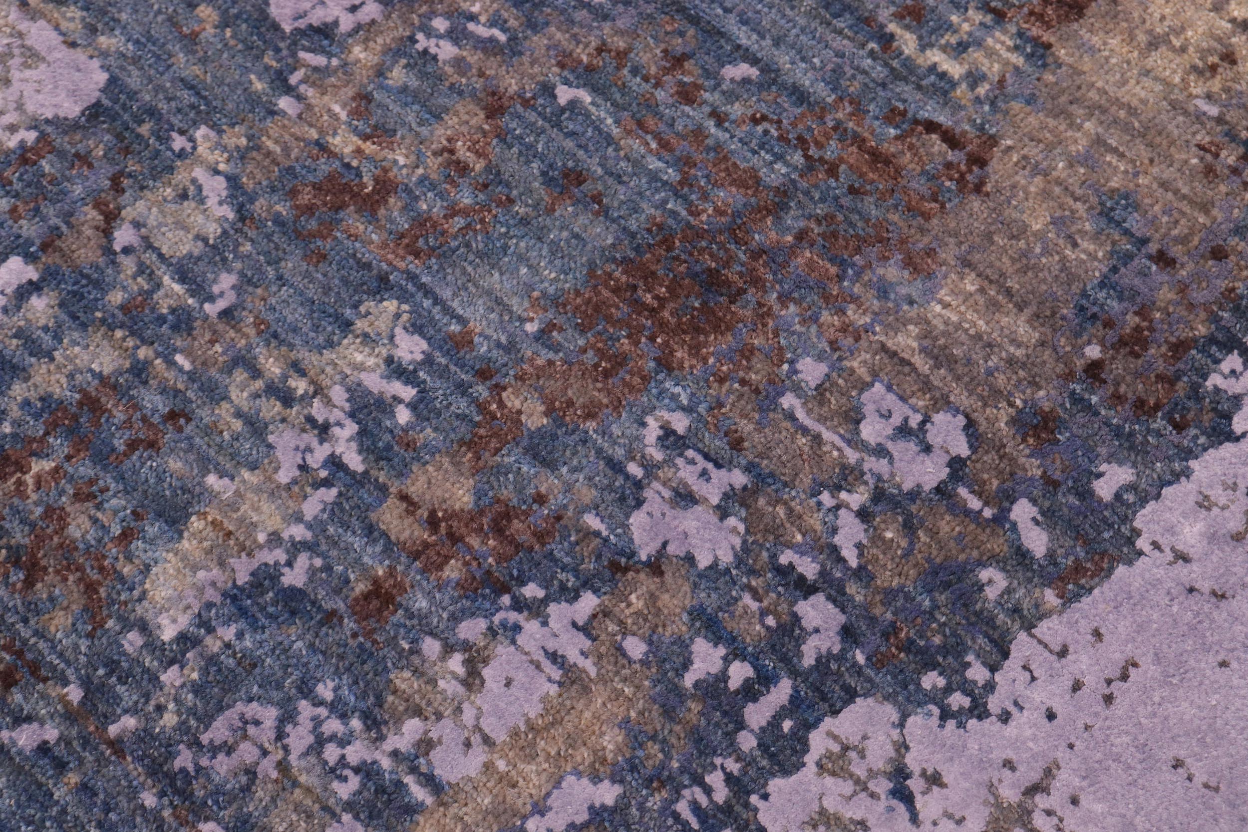 handmade Modern Modern Blue Brown Hand Knotted RECTANGLE WOOL&SILK area rug 8' x 10'