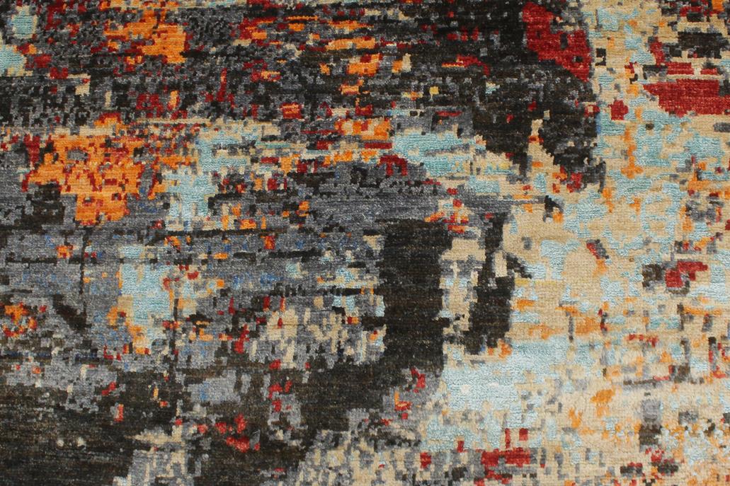 handmade Modern Modern Black Red Hand Knotted RECTANGLE WOOL&SILK area rug 4 x 6