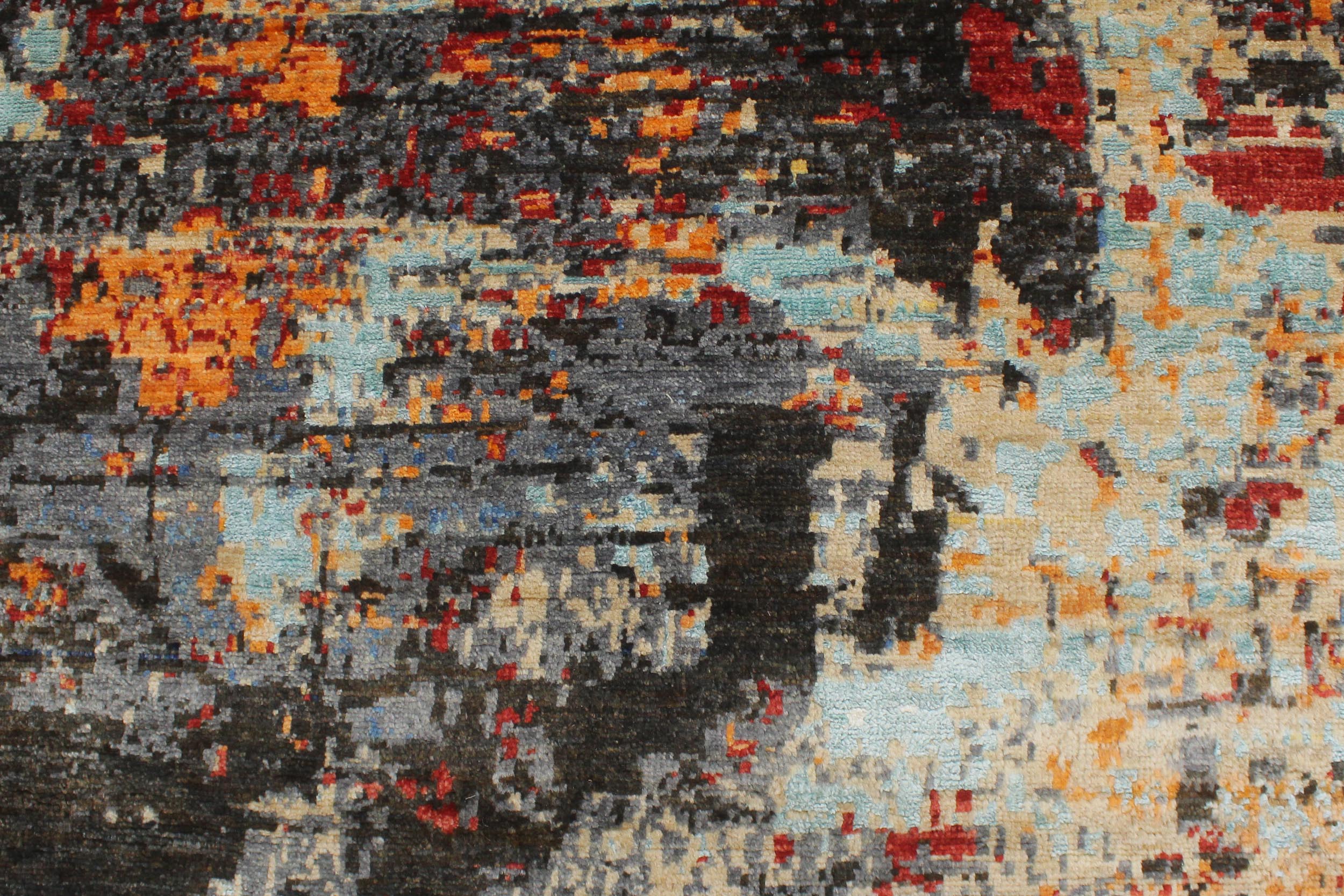 handmade Modern Modern Black Red Hand Knotted RECTANGLE WOOL&SILK area rug 4' x 6'