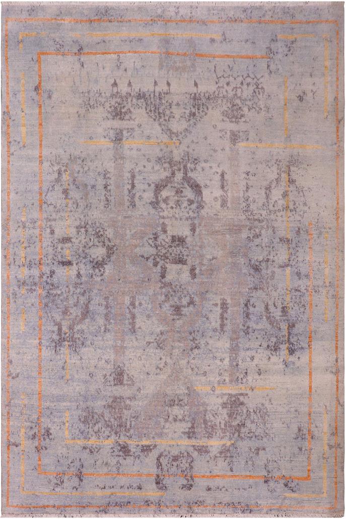 handmade Modern Kafkaz Blue Gray Hand Knotted RECTANGLE BAMBOO SILK area rug 8 x 10
