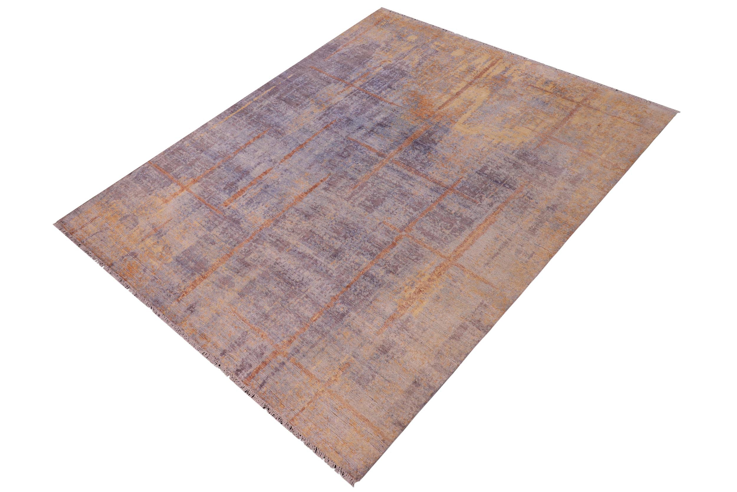 handmade Modern Kafkaz Blue Gray Hand Knotted RECTANGLE BAMBOO SILK area rug 8' x 10'