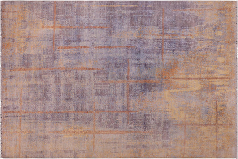 handmade Modern Kafkaz Blue Gray Hand Knotted RECTANGLE BAMBOO SILK area rug 8' x 10'