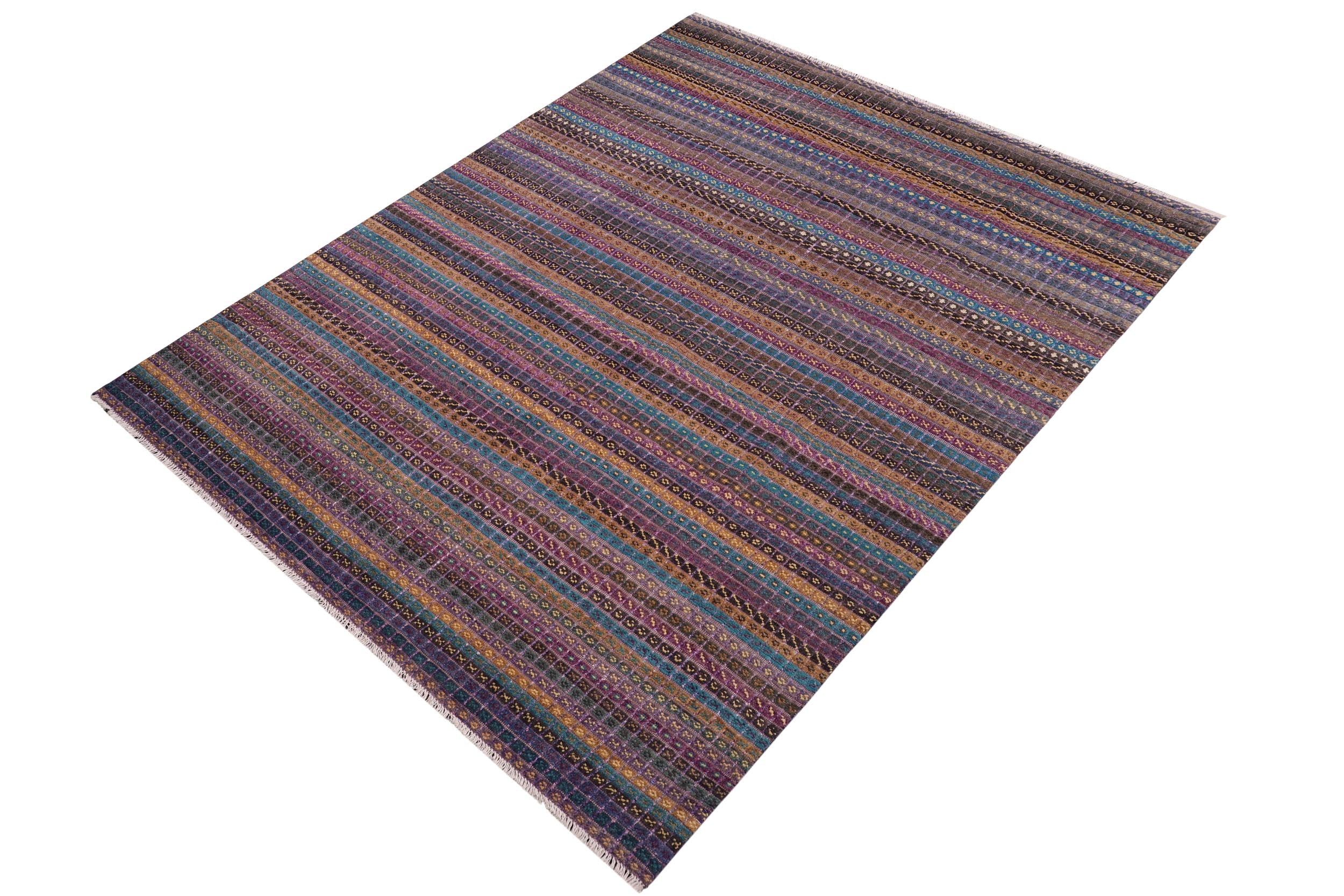 handmade Geometric Berjusta Purple Blue Hand Knotted RECTANGLE WOOL&SILK area rug 9' x 12'