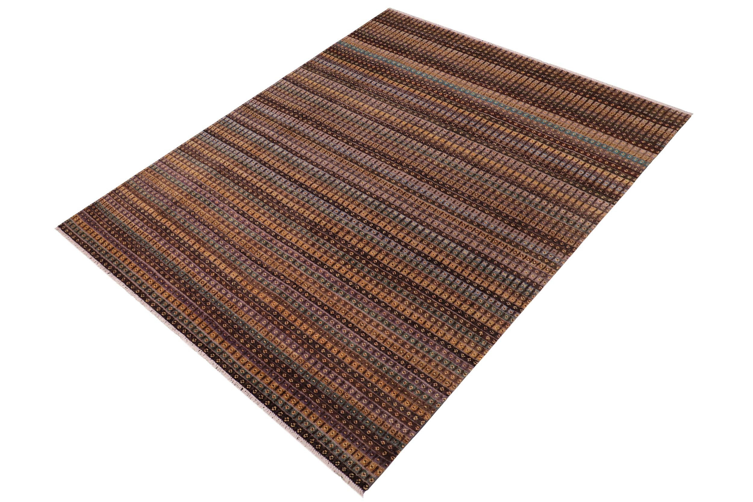 handmade Geometric Berjusta Brown Blue Hand Knotted RECTANGLE 100% WOOL area rug 9' x 12'