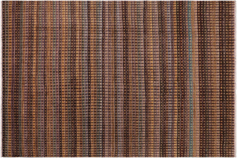 handmade Geometric Berjusta Brown Blue Hand Knotted RECTANGLE 100% WOOL area rug 9' x 12'