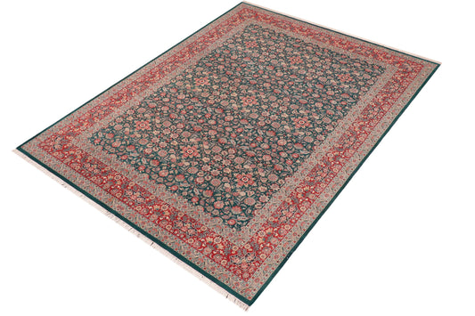 handmade Transitional Kashan Green Red Hand Knotted RECTANGLE 100% WOOL area rug 10x14