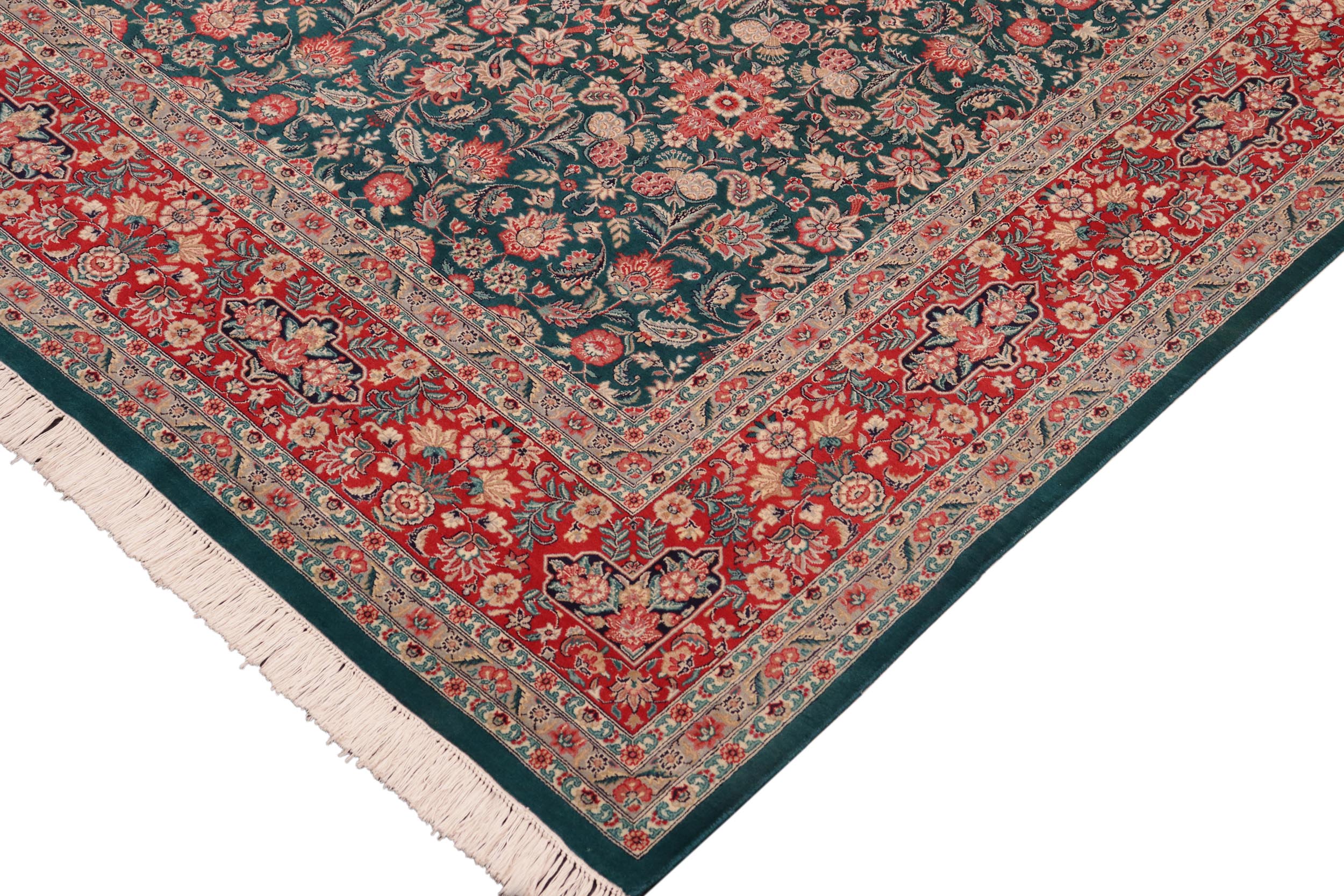 handmade Transitional Kashan Green Red Hand Knotted RECTANGLE 100% WOOL area rug 10x14