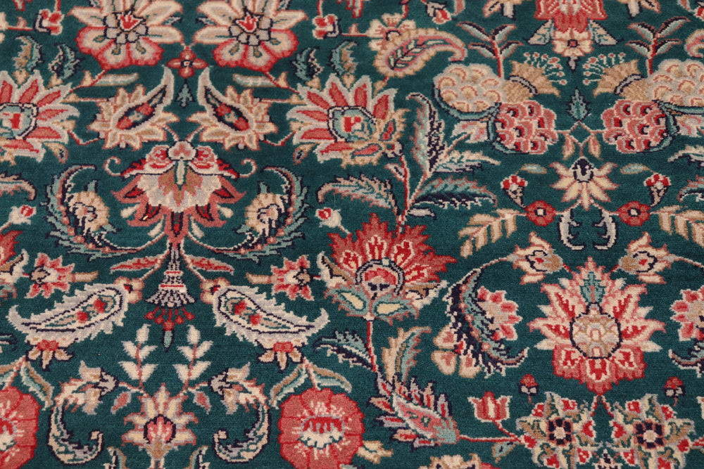 handmade Transitional Kashan Green Red Hand Knotted RECTANGLE 100% WOOL area rug 10x14