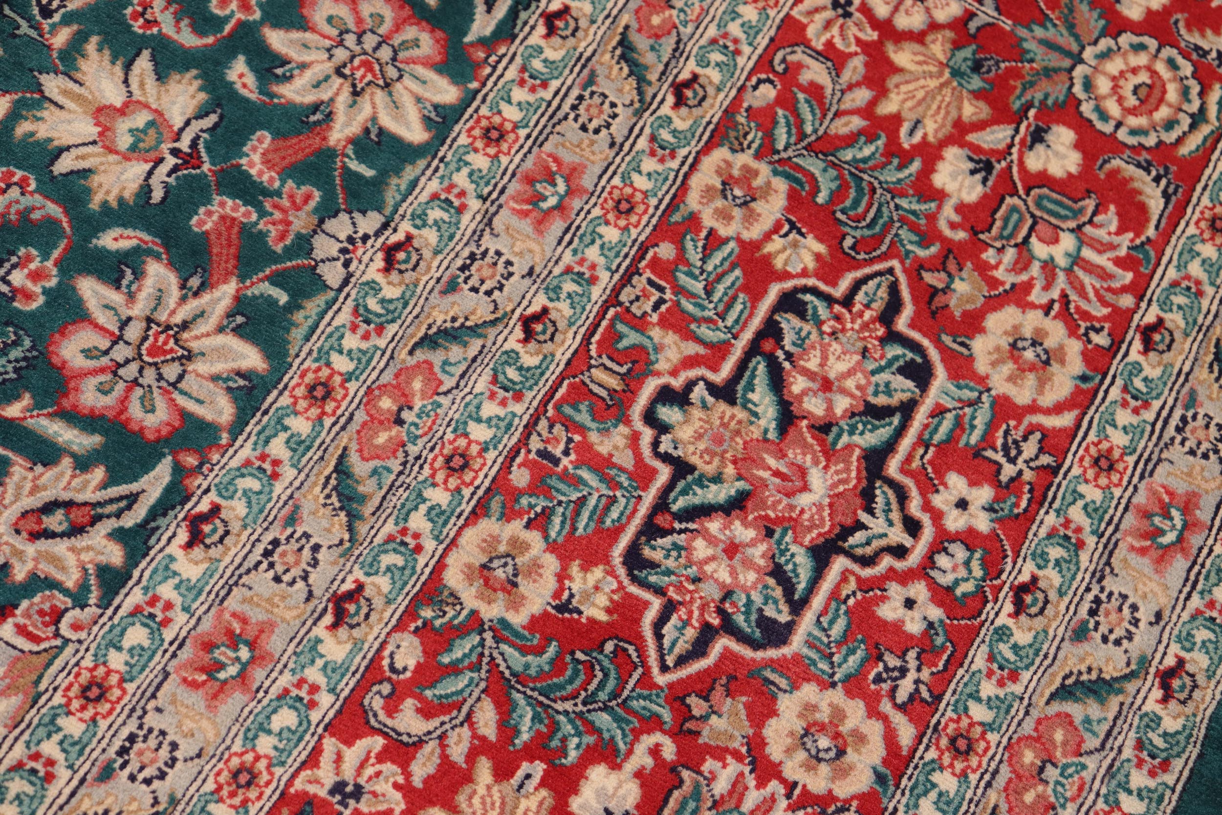 handmade Transitional Kashan Green Red Hand Knotted RECTANGLE 100% WOOL area rug 10x14