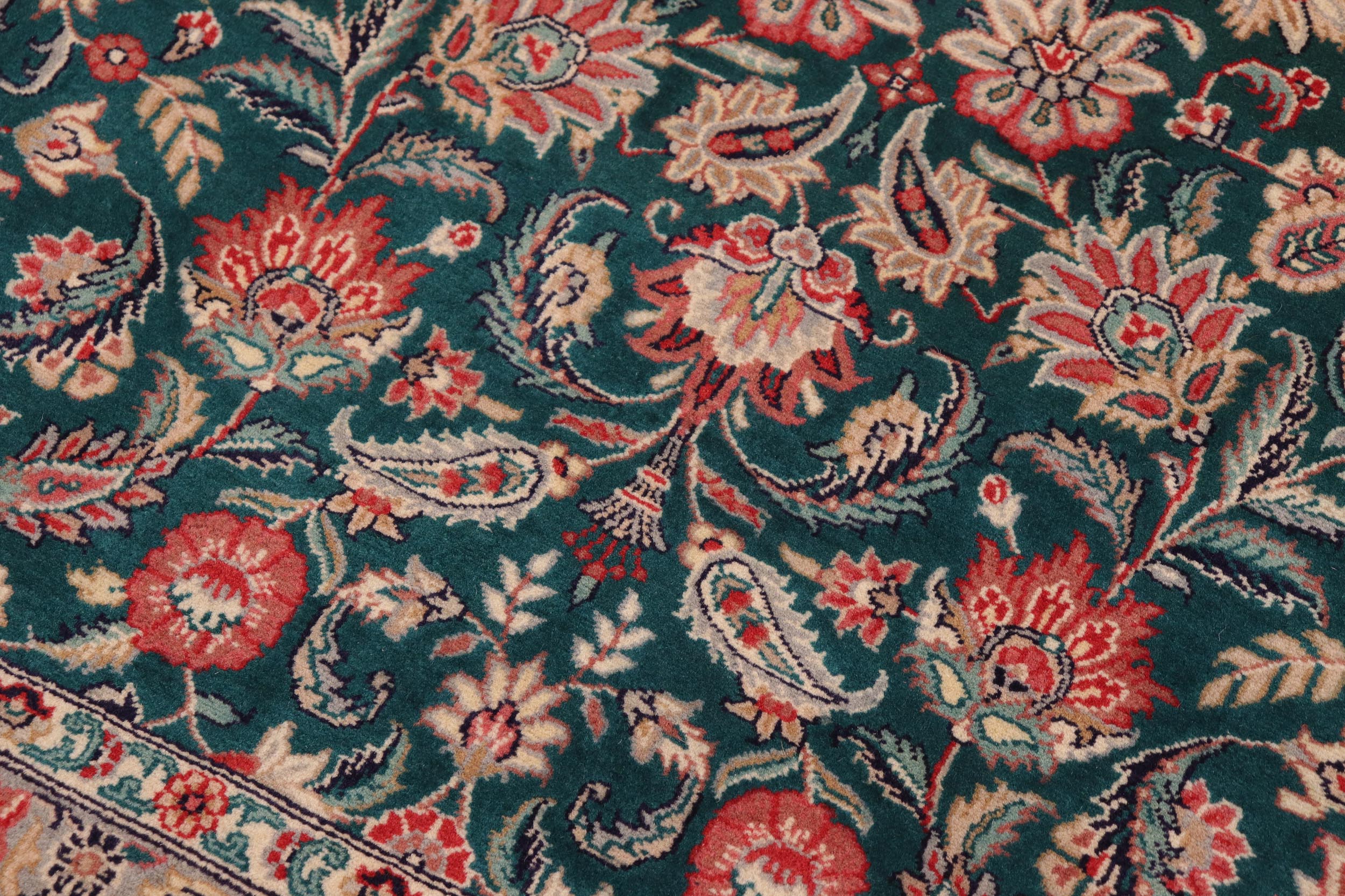 handmade Transitional Kashan Green Red Hand Knotted RECTANGLE 100% WOOL area rug 10x14