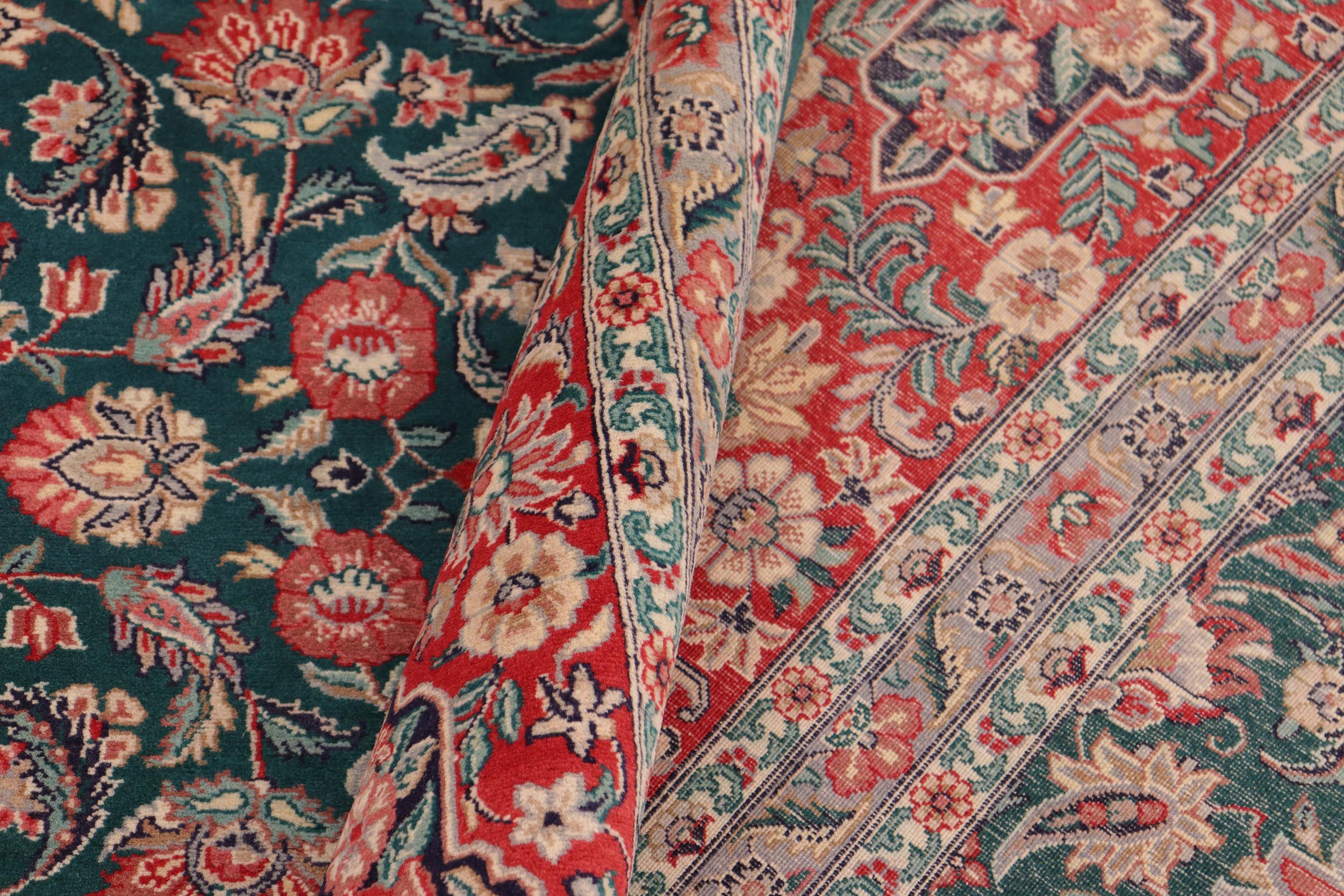 handmade Transitional Kashan Green Red Hand Knotted RECTANGLE 100% WOOL area rug 10x14