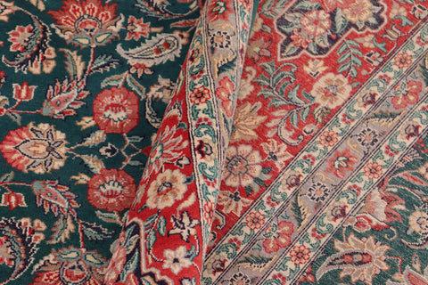 handmade Transitional Kashan Green Red Hand Knotted RECTANGLE 100% WOOL area rug 10x14