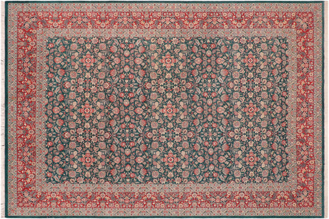 handmade Transitional Kashan Green Red Hand Knotted RECTANGLE 100% WOOL area rug 10x14