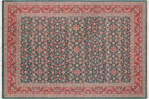 handmade Transitional Kashan Green Red Hand Knotted RECTANGLE 100% WOOL area rug 10x14