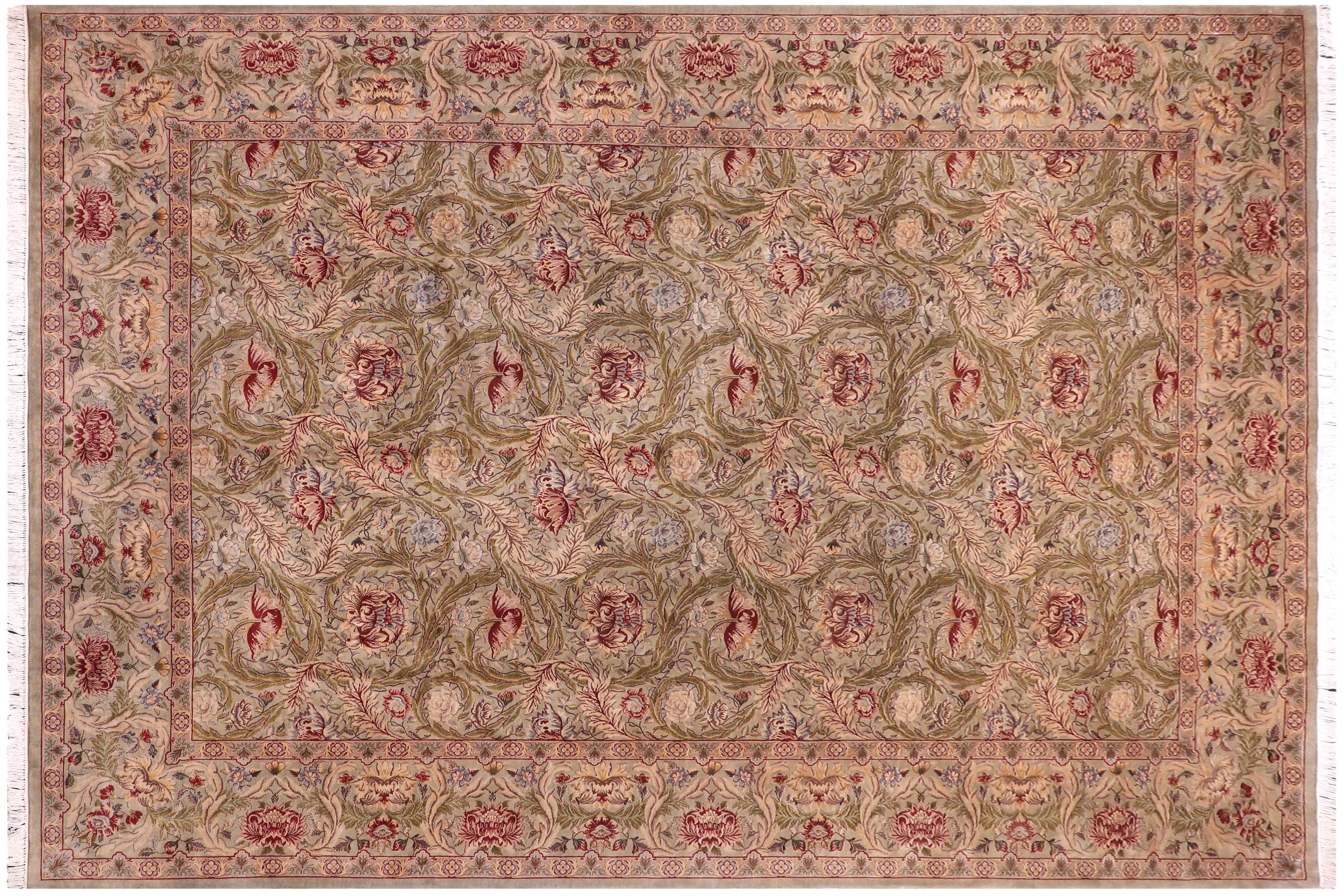 handmade Transitional Marry Gold Green Beige Hand Knotted RECTANGLE 100% WOOL area rug 10x14