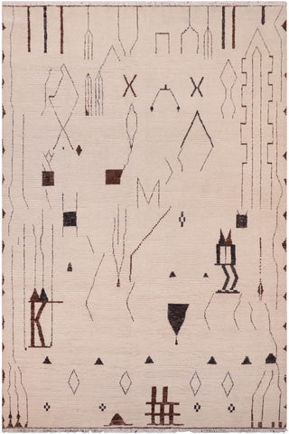 Linear Josephin Beige/Brown High Low Wool Rug - 7'9'' x 10'5''
