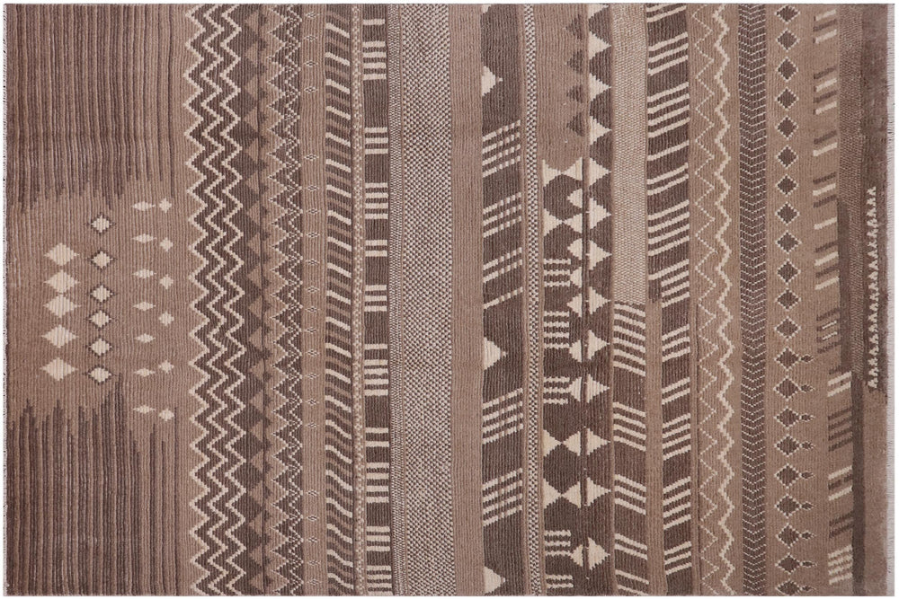 handmade Geometric Berjusta Brown Beige Hand Knotted RECTANGLE 100% WOOL area rug 9' x 12'