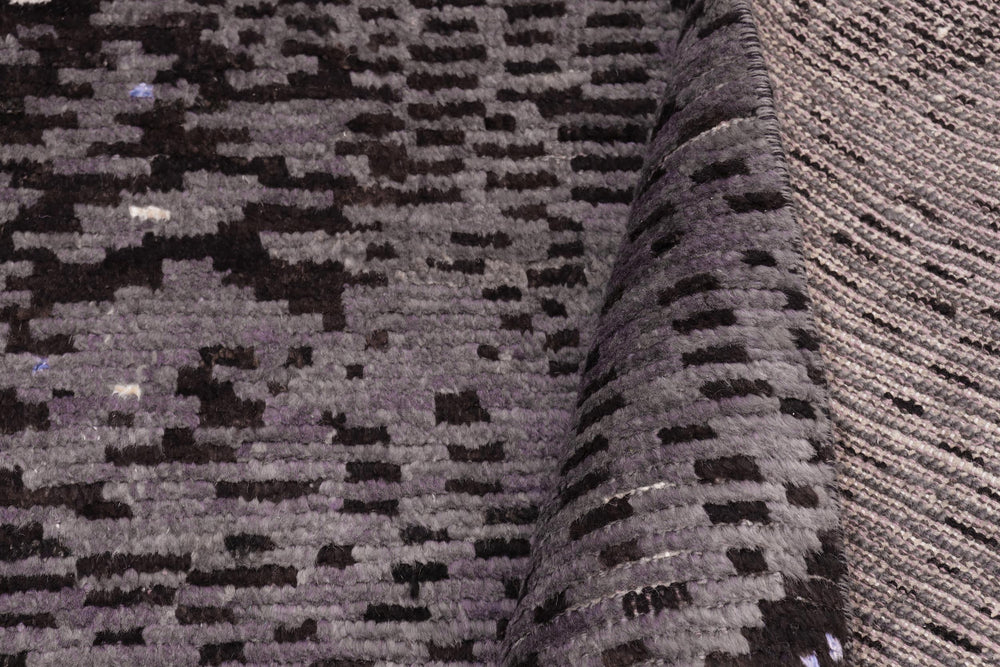 handmade Geometric Berjusta Black Gray Hand Knotted RECTANGLE WOOL&SILK area rug 5' x 8'