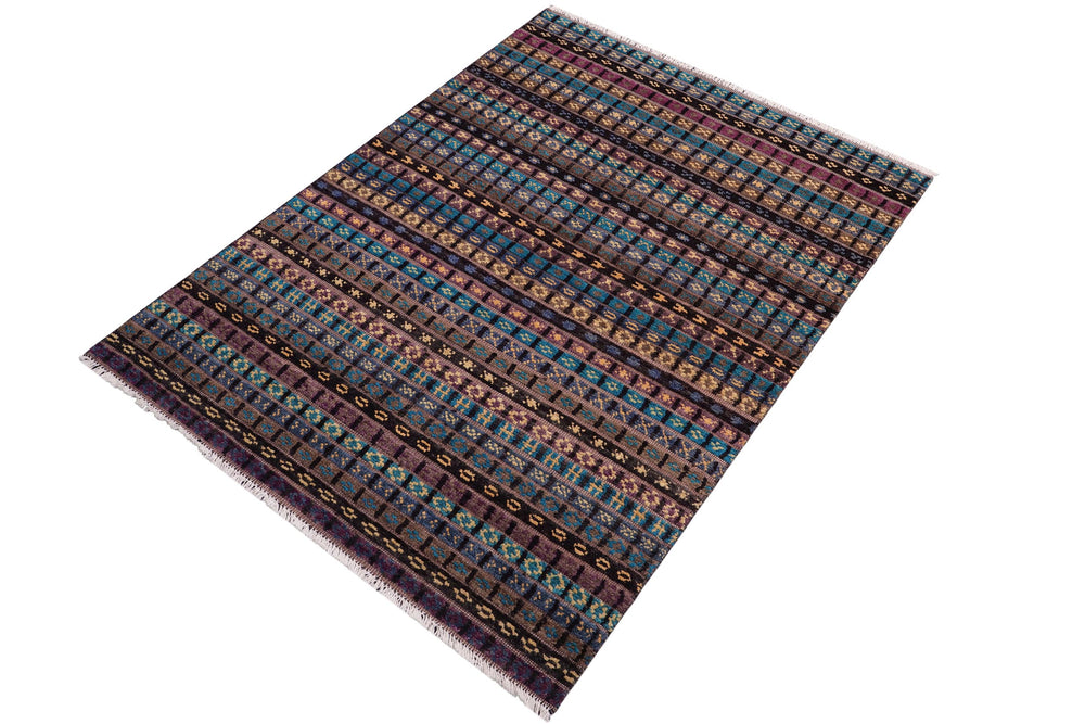 handmade Geometric Berjusta Black Gold Hand Knotted RECTANGLE 100% WOOL area rug 5' x 7'