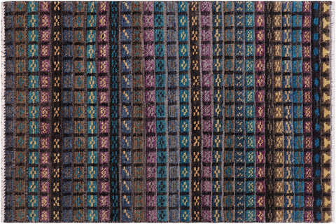 handmade Geometric Berjusta Black Blue Hand Knotted RECTANGLE 100% WOOL area rug 3' x 5'
