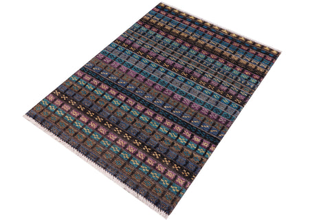 handmade Geometric Berjusta Black Blue Hand Knotted RECTANGLE 100% WOOL area rug 3' x 5'