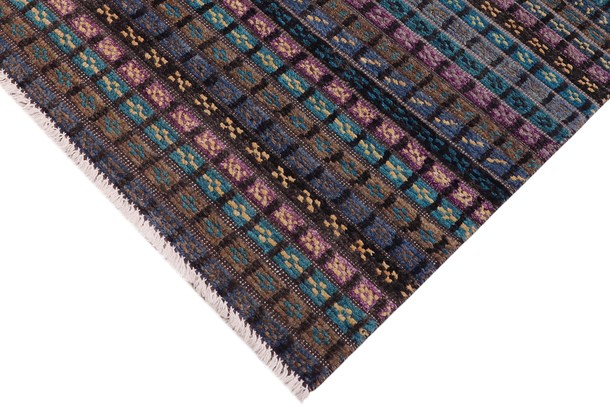 handmade Geometric Berjusta Black Blue Hand Knotted RECTANGLE 100% WOOL area rug 3' x 5'