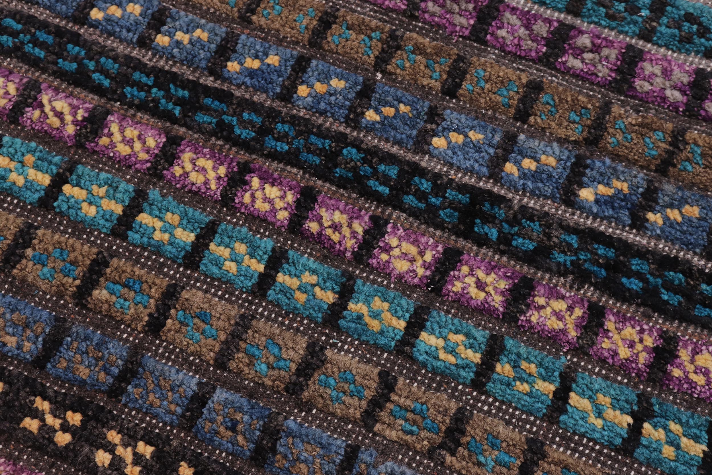 handmade Geometric Berjusta Black Blue Hand Knotted RECTANGLE 100% WOOL area rug 3' x 5'
