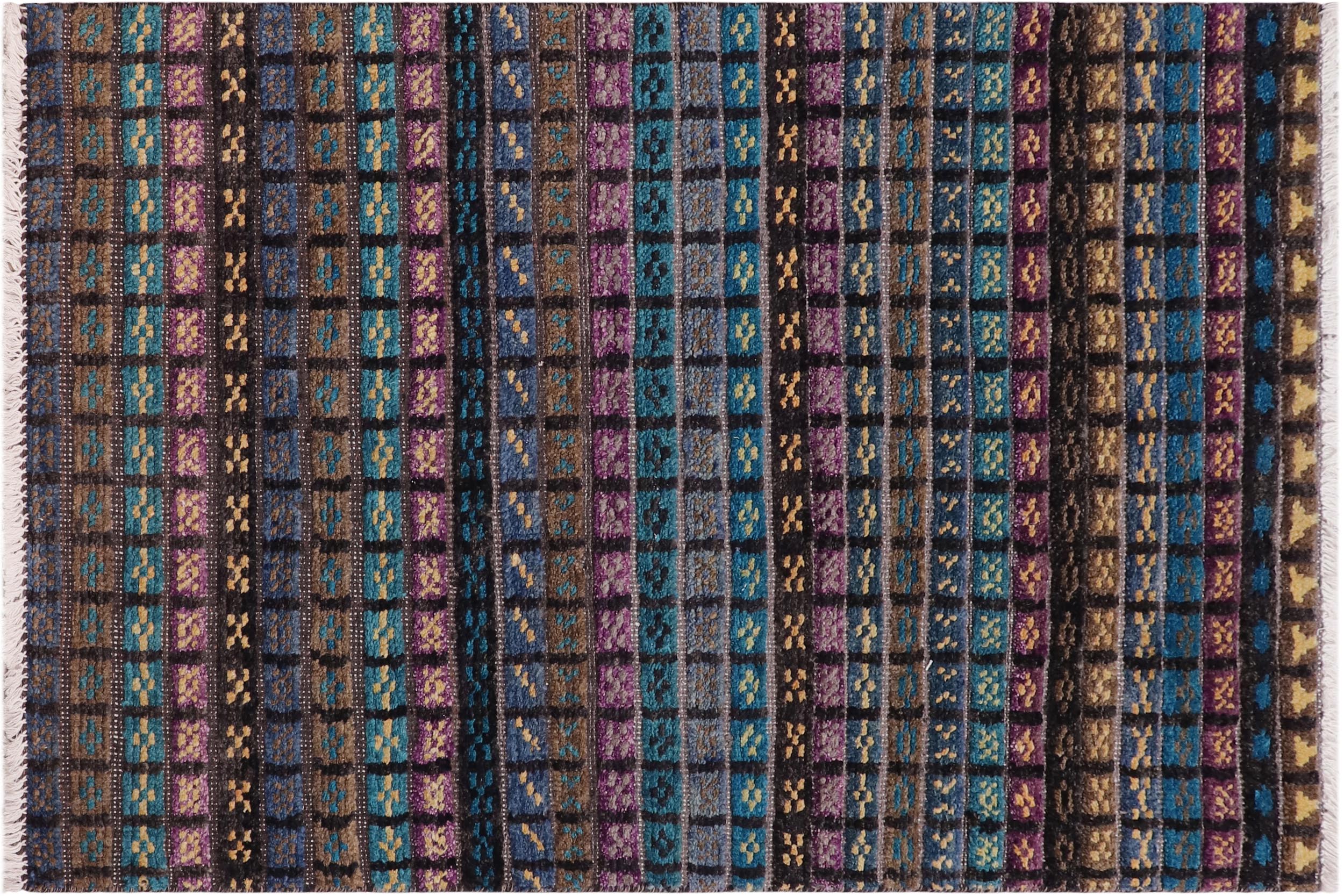 handmade Geometric Berjusta Black Blue Hand Knotted RECTANGLE 100% WOOL area rug 3' x 5'
