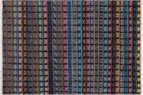 handmade Geometric Berjusta Black Blue Hand Knotted RECTANGLE 100% WOOL area rug 3' x 5'