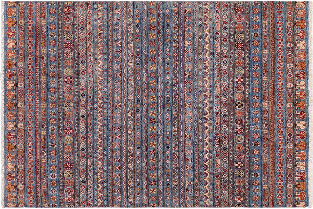 handmade Geometric Kurjean Blue Rust Hand Knotted RECTANGLE 100% WOOL area rug 5x6
