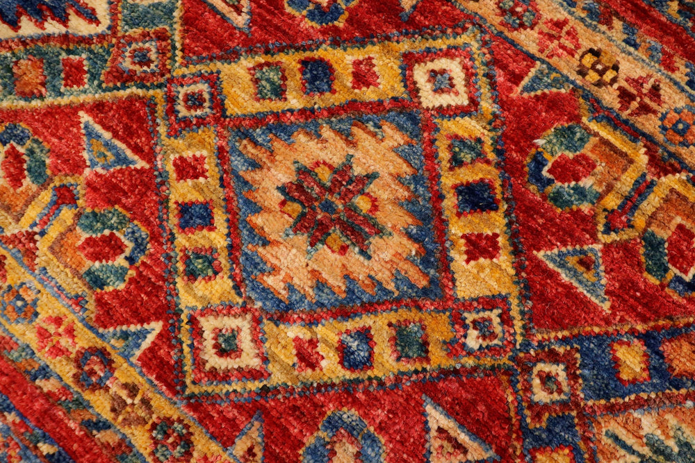 handmade Geometric Kurjean Red Blue Hand Knotted RECTANGLE 100% WOOL area rug 6x8