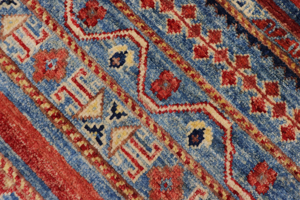 handmade Geometric Kurjean Blue Red Hand Knotted RECTANGLE 100% WOOL area rug 6x9