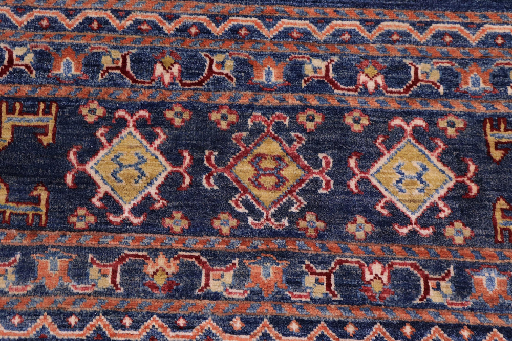 handmade Geometric Kurjean Blue Red Hand Knotted RUNNER 100% WOOL area rug 3x10