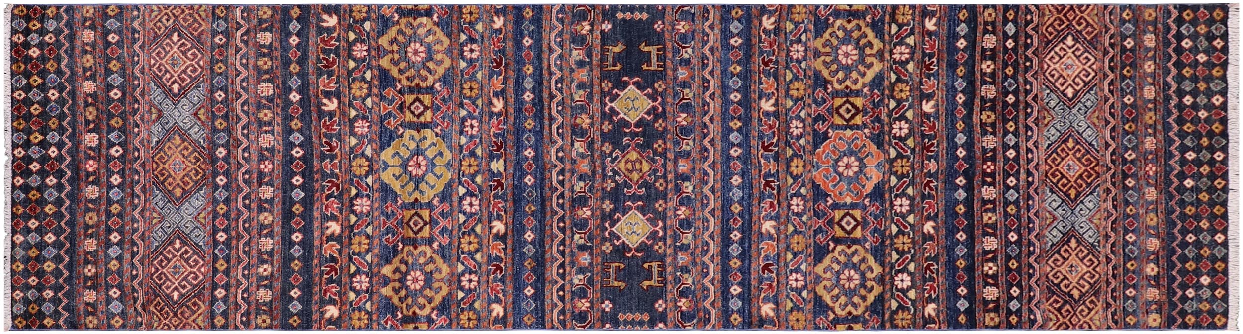 handmade Geometric Kurjean Blue Red Hand Knotted RUNNER 100% WOOL area rug 3x10