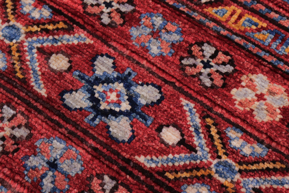 handmade Geometric Kurjean Red Blue Hand Knotted RUNNER 100% WOOL area rug 3x10