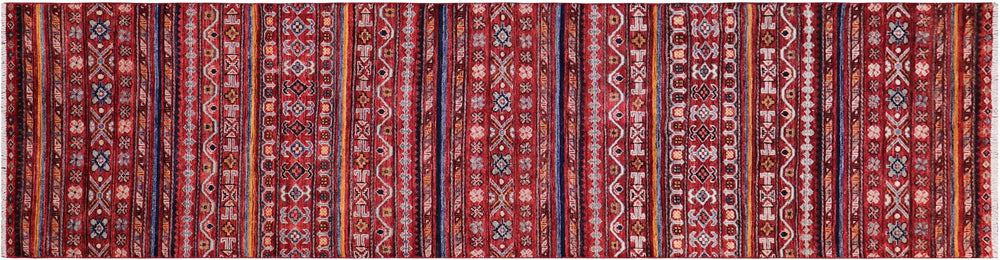 handmade Geometric Kurjean Red Blue Hand Knotted RUNNER 100% WOOL area rug 3x10