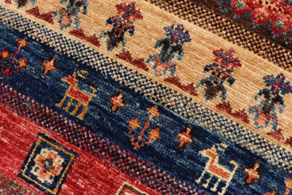 handmade Geometric Kurjean Red Blue Hand Knotted RUNNER 100% WOOL area rug 3x10