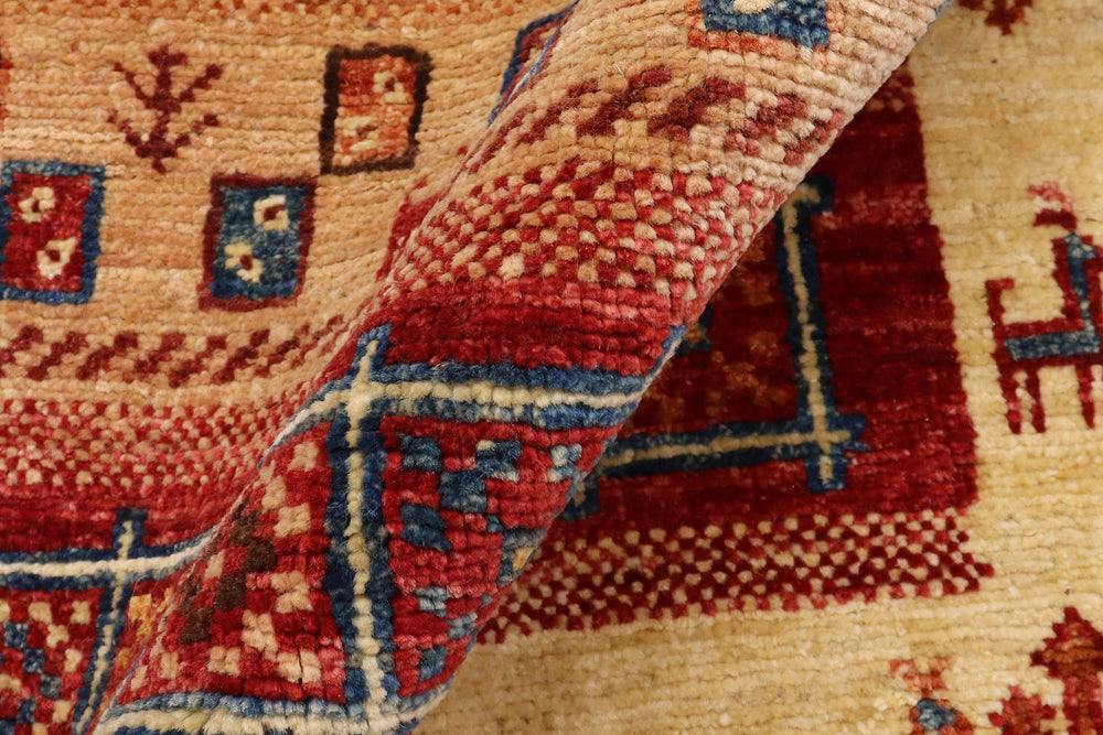 handmade Geometric Kurjean Red Blue Hand Knotted RUNNER 100% WOOL area rug 3x10